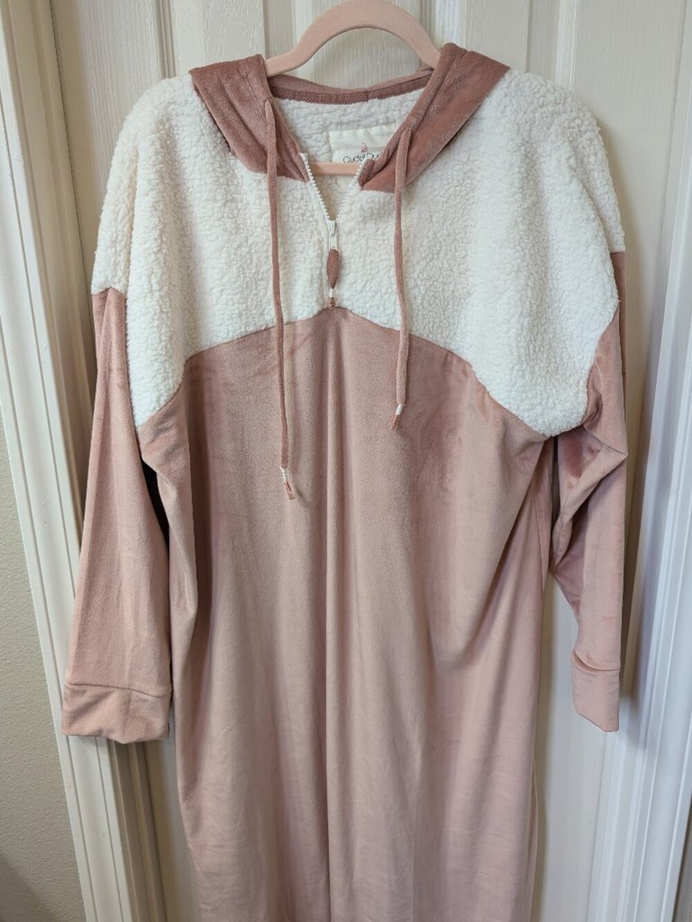 Cuddle Duds Sherpa Sleep Dress Hoodie Rose Cream Size 1X